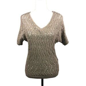 Dana Buchman Light Brown Short Sleeve V Neck Sweater Open Weave size XS